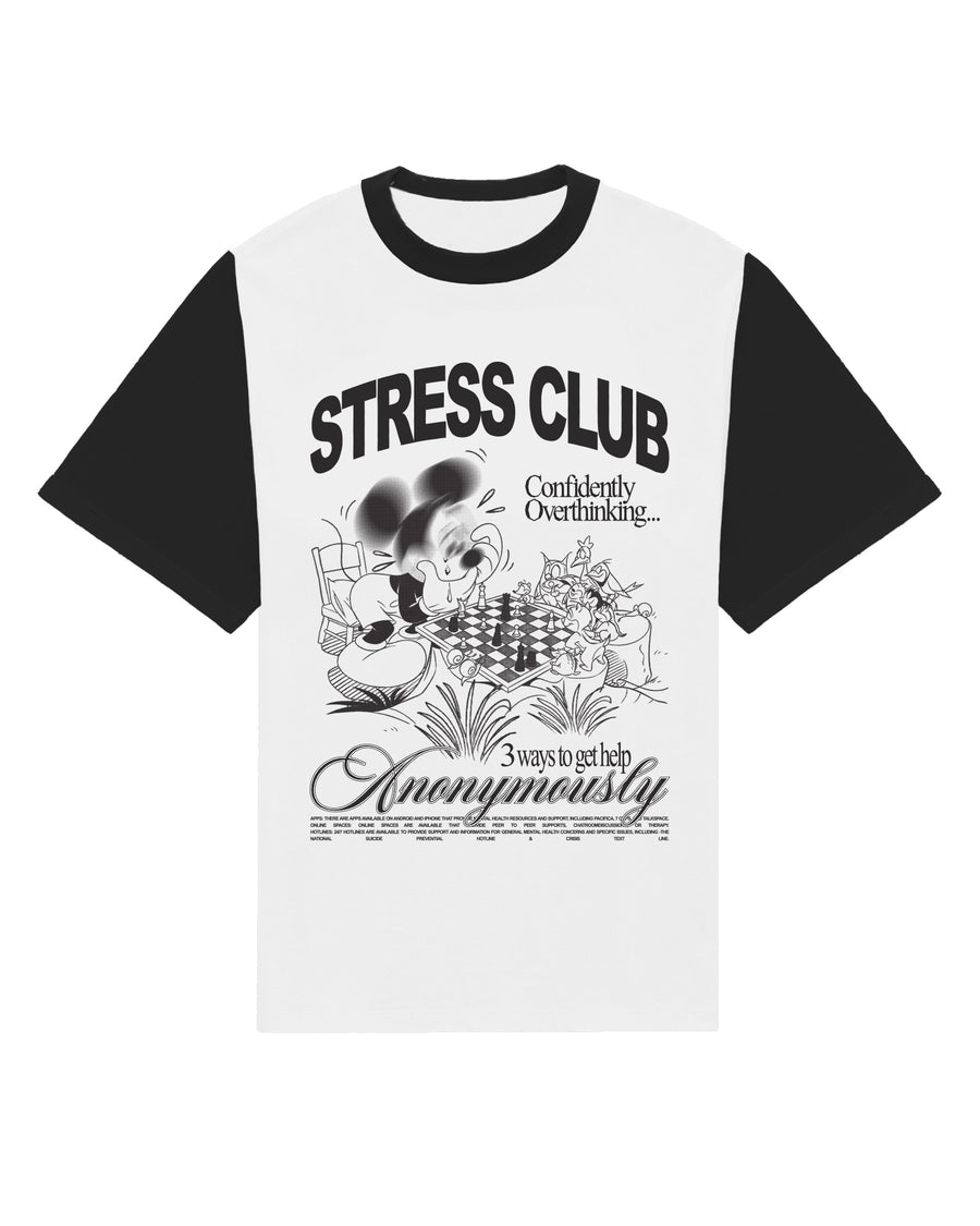 "Stress" Club Ringer Tee (Black/White)