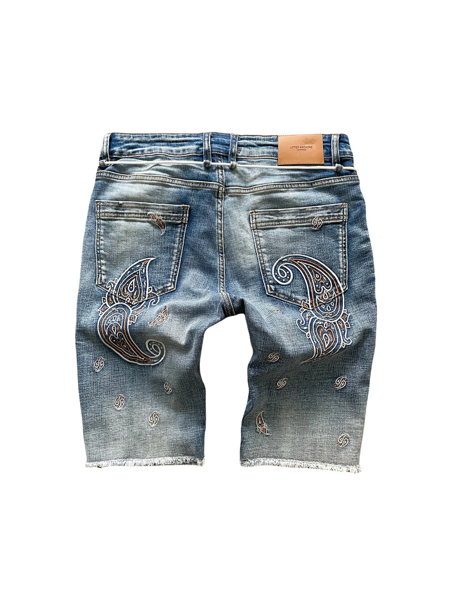 Bandana Embroidered Denim Shorts (Blue)