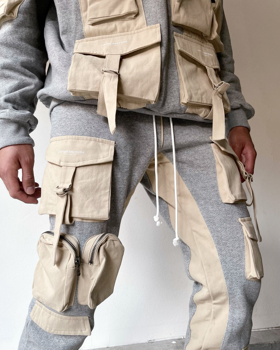 Military Cargo Fleece Sweat Pants (Khaki/Grey)