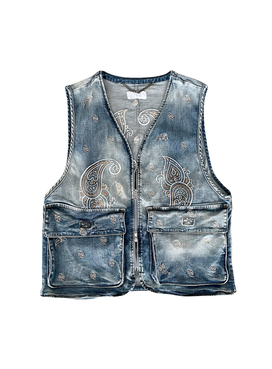 Bandana Embroidered Denim Vest (Blue)